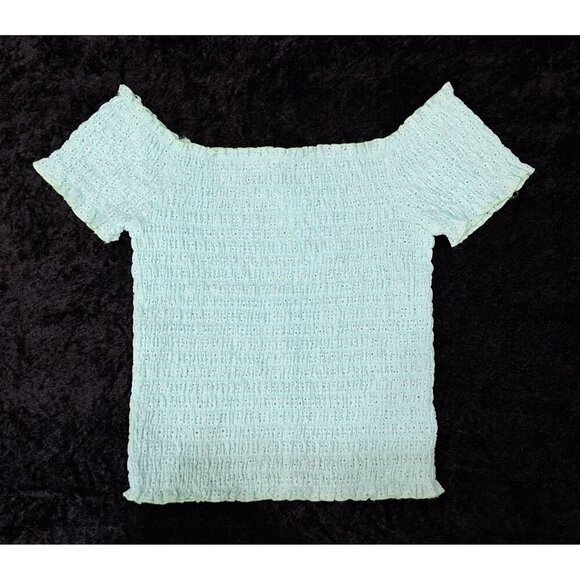 NWT BB Dakota by Steve Madden Light Green Cotton Smocked Off the Shoulder Top/Sz - Picture 1 of 4